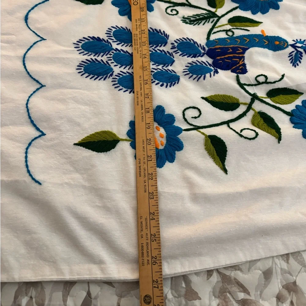 Mexican Style Hand Embroidered Dress - White  with Floral Accents - Picture 7 of 7